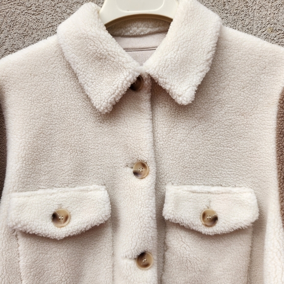 REBECCA MINKOFF Women's Teddy Sherpa Shirt Jacket Extra Large Cream Tan Faux Fur - Picture 11 of 11